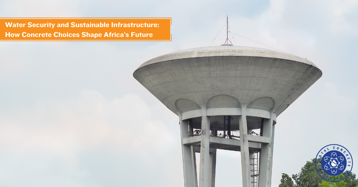 Concrete water tower illustrating water infrastructure durability and sustainable water storage in Africa.