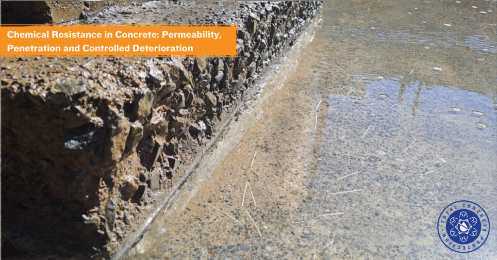 Concrete surface showing permeability and chemical exposure effects